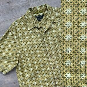 Royal Robbins Shirt Mens M Linen Blend Yellow Diamond AOP Short Sleeve Button Up